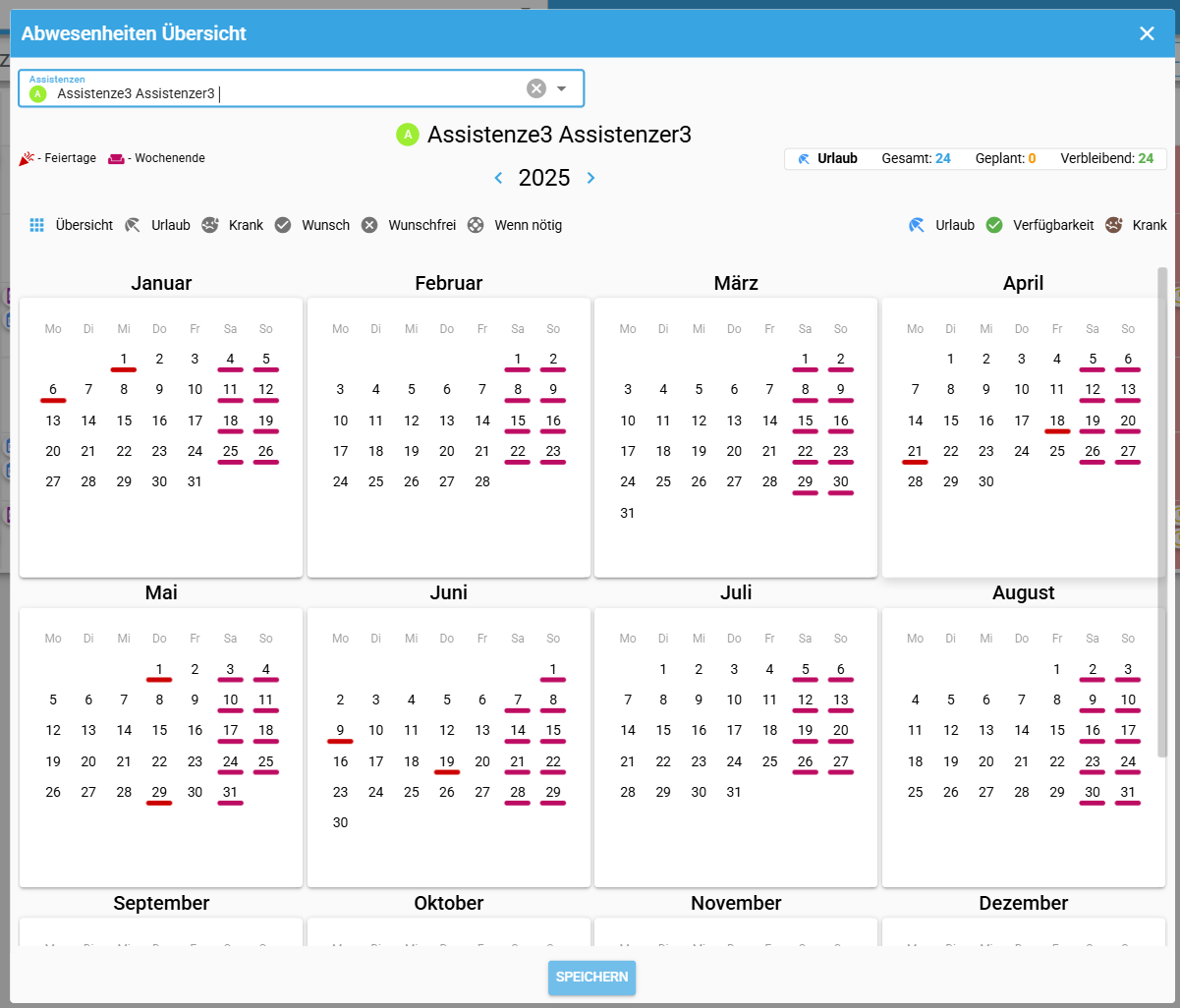 Abwesenheiten Übersicht