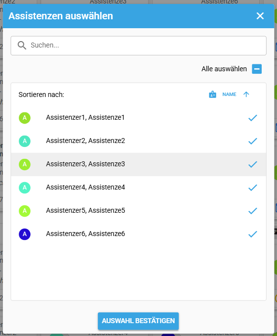 Verfügbare Assistenzen Liste