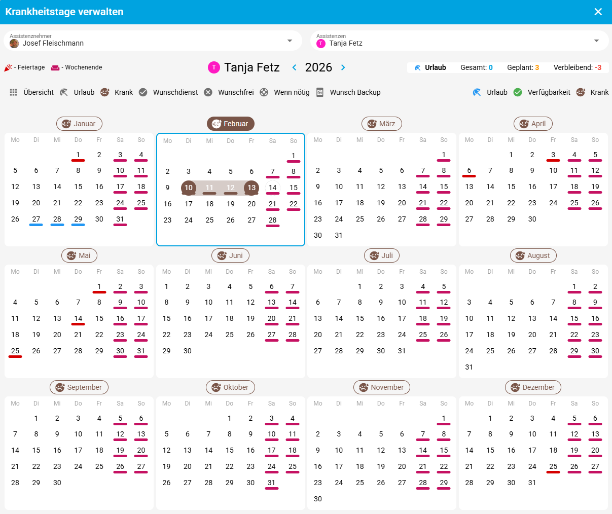 Krankheitszeitraum eintragen
