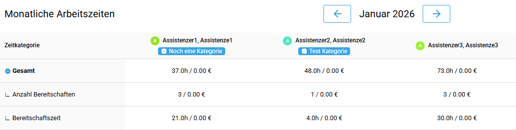 Kategorien in Monatszeitabrechnung